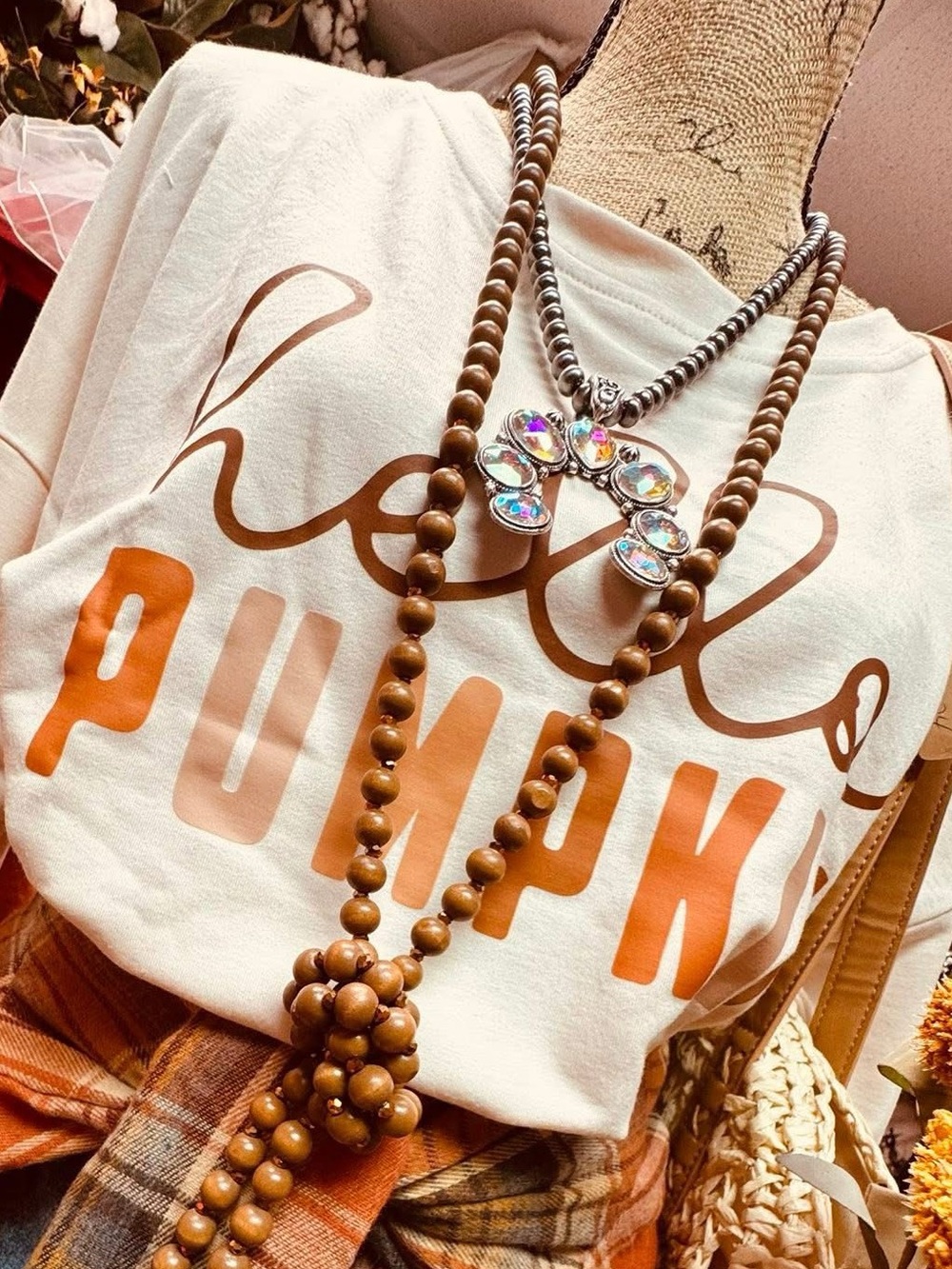 Hello Pumpkin Graphic Tee - Cream with Orange Print